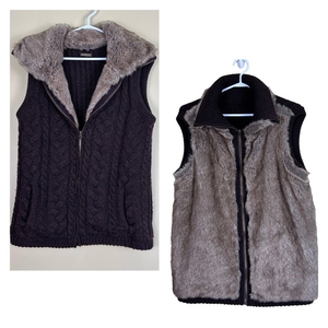 Eivissa reversible‎ knit vest faux fur zippered vest size M-L